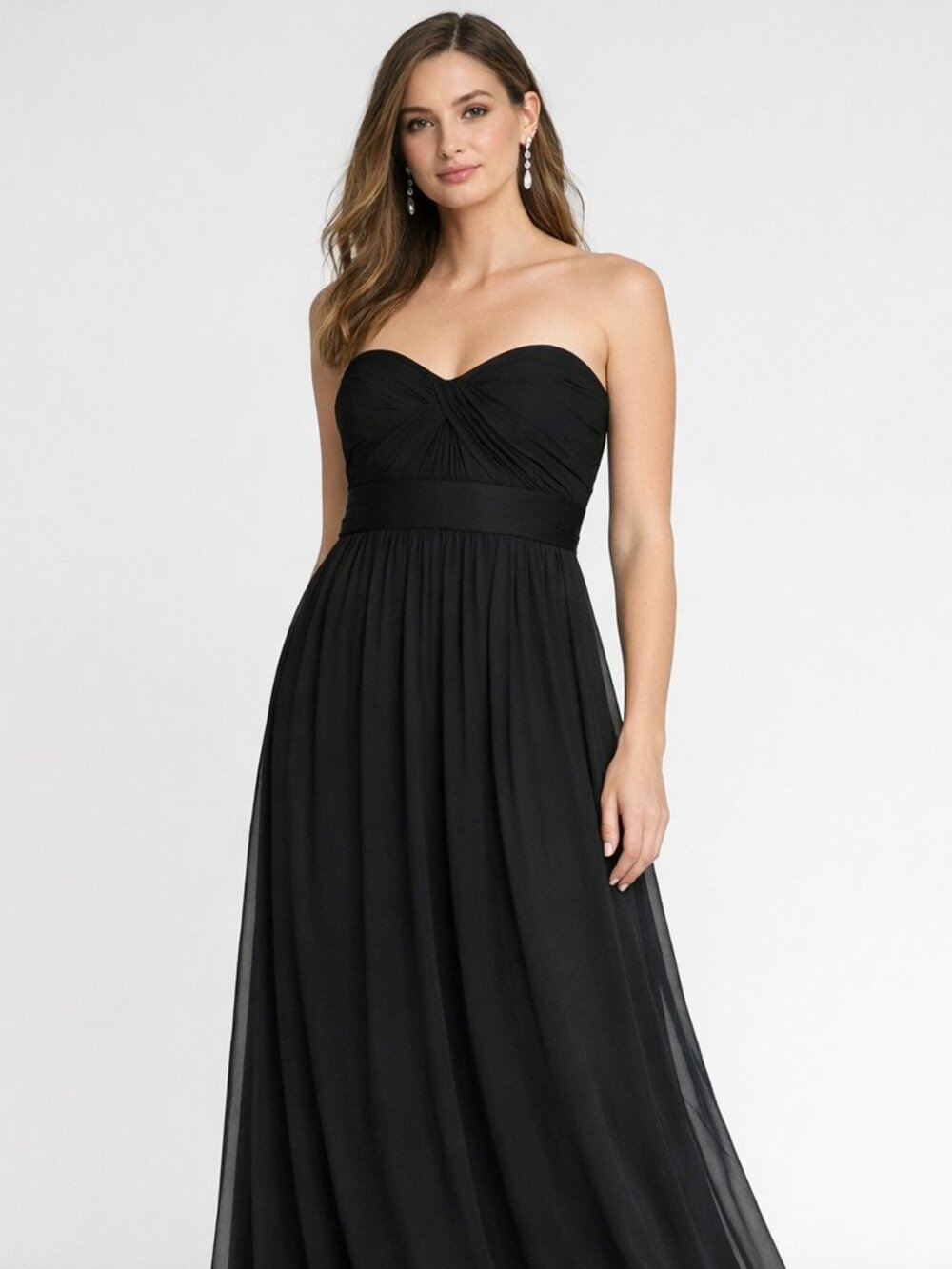 Jenny Yoo Mira Strapless Chiffon Gown Black – Size Small, Size 4 – Formal Dress